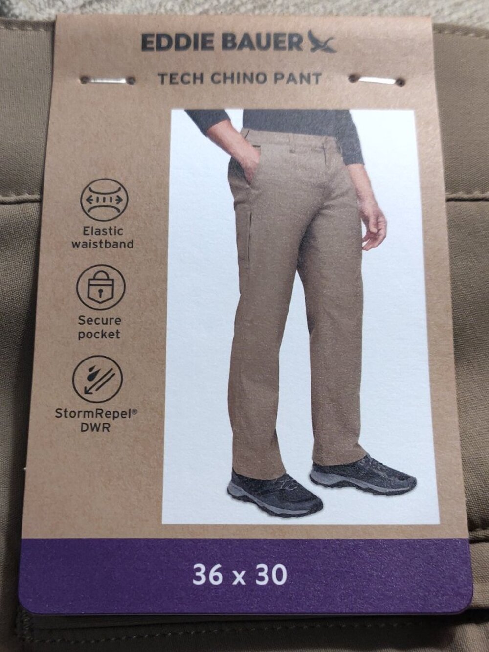Eddie Bauer Tech Chino Pant in Khaki NEW WITH TAGS 36x30